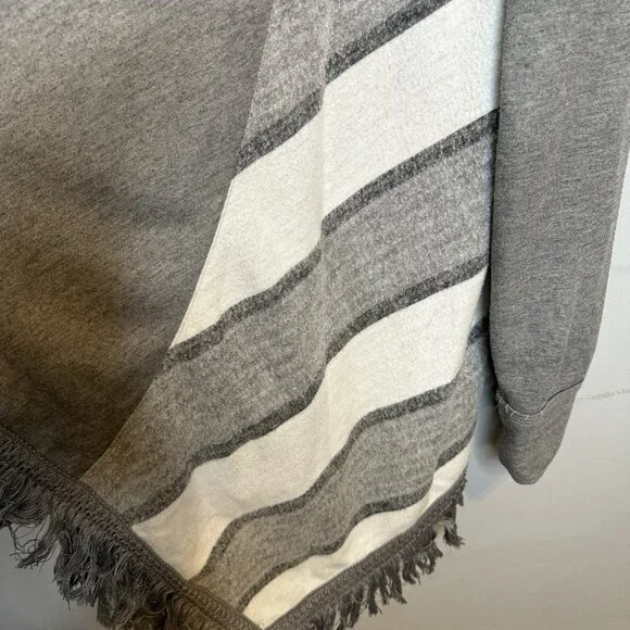 Anthropologie Saturday Sunday Cardigan Medium Gray Grey Fringe Striped - Picture 6 of 7
